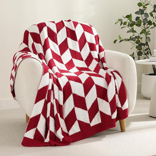 Snuggle Sac Chevron Red Throw Blanket for Couch, Super Soft Christmas Blankets Cozy Knit Fuzzy Plush Lightweight Throws for Sofa, Bed, Red,50x60 inches-Ruum Studio Home