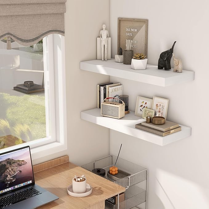Fun Memories 30 Inch Floating Shelves White, 12 Inch Deep Floating Shelf for Books, 30 x 12 x 2 Deep & Thicked Wall Shelves for Bathroom, Living Room, Kitchen, Set of 1-Ruum Studio Home