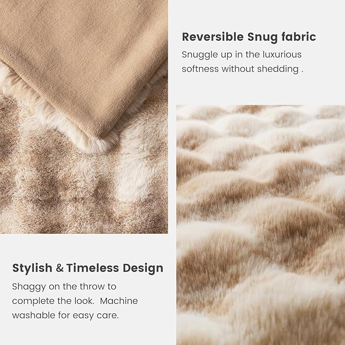 Cozy Bliss Faux Fur Throw Blanket for Couch, Fuzzy Soft Plush Thick Bubble Blanket for Sofa Bedroom Living Room, 50 * 60 Inches Tie-dye Beige-Ruum Studio Home