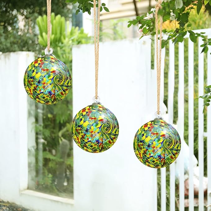VCUTEKA Hanging Friendship Balls, Glass Ball Hand Made Witch Ball for Window Outdoor Garden Patio Décor, 6" Colorful Swirl-Ruum Studio Home