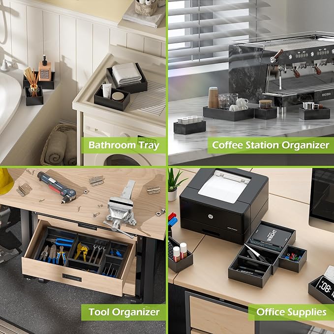 Bamboo Drawer Organizer Set, 5 PCS Multi-use Varied Sizes Junk Drawer Organizer Kitchen Storage Box for Office, Home, Bedroom, Bathroom, Black-Ruum Studio Home