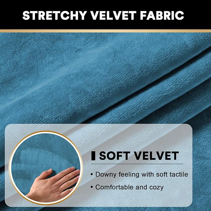 PrinceDeco Velvet Sofa Cushion Covers, Stretch Couch Cushion Covers for Individual Seat Couch Slipcover Sets Furniture Protector for Loveseat Sofa Cushion(Each Width Up to 29.5", Blue)-Ruum Studio Home