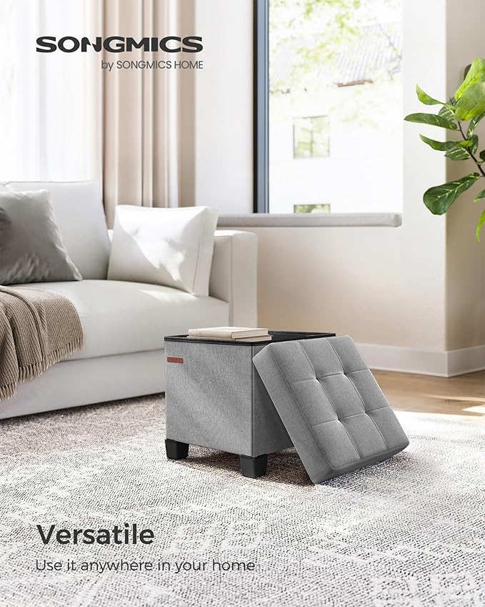 SONGMICS Storage Ottoman, Small Ottoman Foot Rest with Legs, 15 x 15 x 15.7 Inches Foot Stool, Load up to 660 lb, for Living Room, Bedroom, Dorm, Dove Gray ULSF014G02-Ruum Studio Home