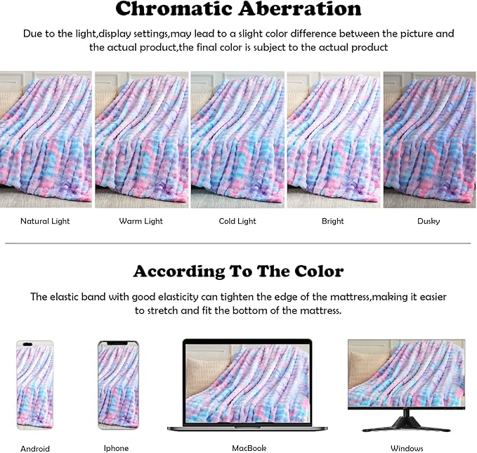NEWCOSPLAY Faux Fur Throw Blanket Purple Rainbow Luxury Fluffy Thick Warm Bubble Blanket for Couch Sofa Bed 700GSM (Purple Rainbow, Throw(50"x60"))-Ruum Studio Home