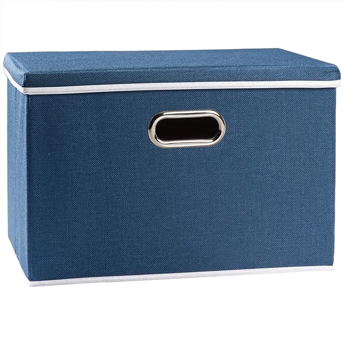 PRANDOM Large Collapsible Storage Bin with Lid [1-Pack] Fabric Foldable Storage Box Organizer Container Basket Cube with Cover for Home Bedroom Closet Office Nursery Royal Blue(17.7x11.8x11.8)-Ruum Studio Home