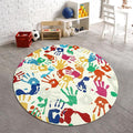 STARUIA Colorful Round Kids Rug 5 Ft, Machine Washable Rug for Playroom, Non-Slip Circle Rugs for Classroom, Soft Circular Carpet Handprints and Footprints Play Mat for Nursery Bedroom Preschool-Ruum Studio Home
