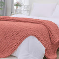 Bigacogo Chunky Knit Throw Blanket for Couch, 40x80 inches, 100% Hand Knitted with Thick Jumbo Chenille Yarn, Cozy Soft Large Rope Knot Cable Crochet Blankets for Sofa Bed Living Room, Antique Red-Ruum Studio Home