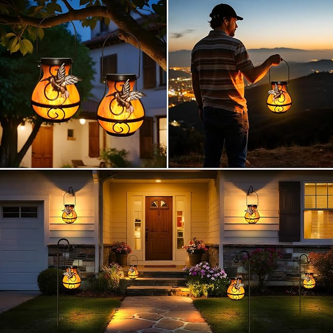 2 Pack Solar Lanterns for Outside Hanging,Solar Garden Lights Outdoor Waterproof with Flickering Flame,Led Lantern for Patio Yard Camping Halloween Decorations,Gardening Gifts for Mom-Ruum Studio Home