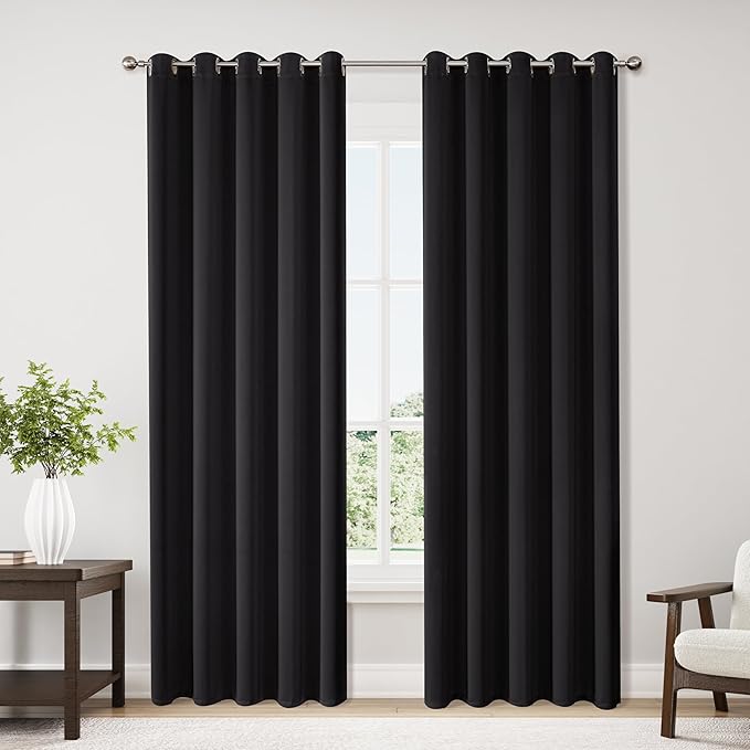 ChrisDowa Blackout Curtains 70 inches Wide for Bedroom - 2 Panels Set Extra Wide Grommet Thermal Insulated Room Darkening Curtains for Living Room (Black, 70 x 84 Inch)-Ruum Studio Home