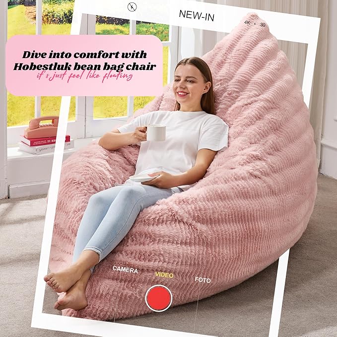 Hobestluk 3 in 1 Bean Bag Chair Giant Bean Bag Chairs for Adults with Ripple Cover Convertible Bean Bag Floor Cushion with Machine Washable Cover for Living Room (Ripple Pink)-Ruum Studio Home