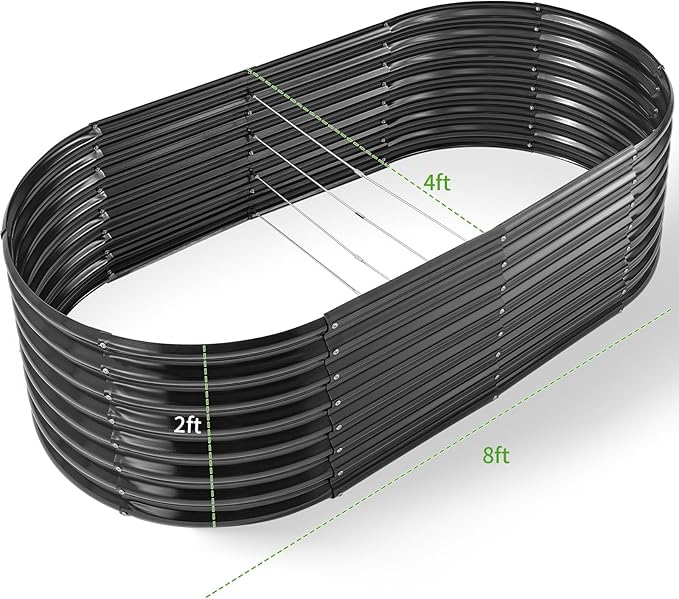 Land Guard Galvanized Raised Garden Bed, 8x4x2ft Planter Boxes Outdoor, Oval Larger Metal Planter Boxes for Vegetables, Fruits, Flowers (Grey)-Ruum Studio Home