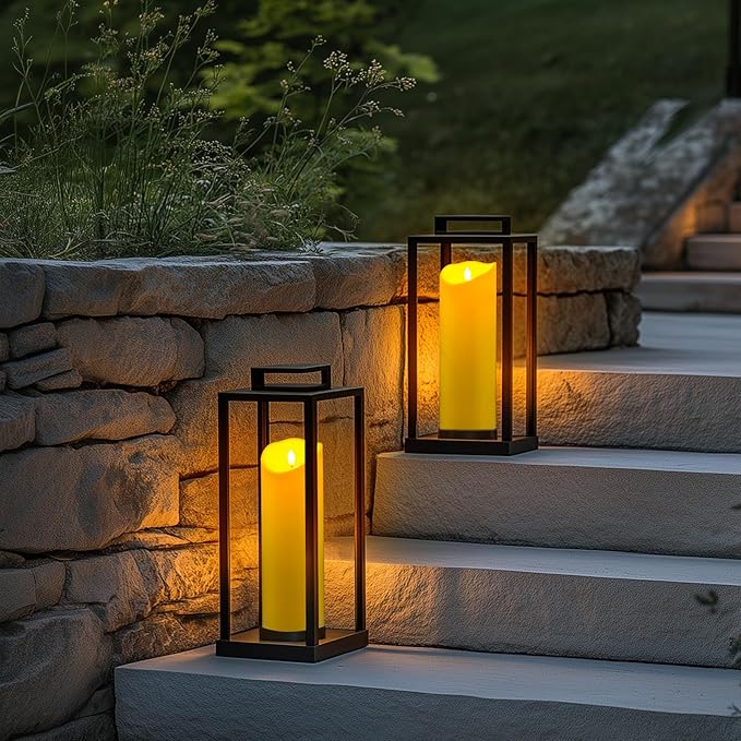 Homemory 4"x12" Outdoor Waterproof Flameless Candles with Timers and Remote Control, Battery Operated Candles, LED Plastic Candles, Dark Ivory, Set of 2-Ruum Studio Home