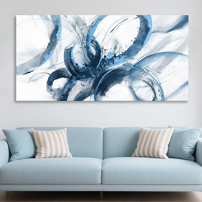 Large Canvas Wall Art Blue Abstract Pictures Wall Art for Living Room Paintings for Wall Decorations Bedroom Decor Aesthetic Framed Office Artwork Wall Decor 29×58in-Ruum Studio Home