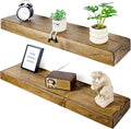 Floating Shelves 3 inch Thick for Wall Set of 2,Solid Pine Wood Wall Mount Shelf for Kitchen Living Room Bedroom Bathroom,8" D x 24" L x 3" H-Distressed Black Walnut-Ruum Studio Home