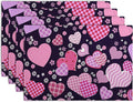 Pink Love Hearts Valentine's Day Placemats Set of 4 Seasonal Valentines Anniversary Wedding Linen Table Mats Pink Black Washable Place Mats for Party Kitchen Dining Outdoor Indoor Decor 12x18 Inch-Ruum Studio Home