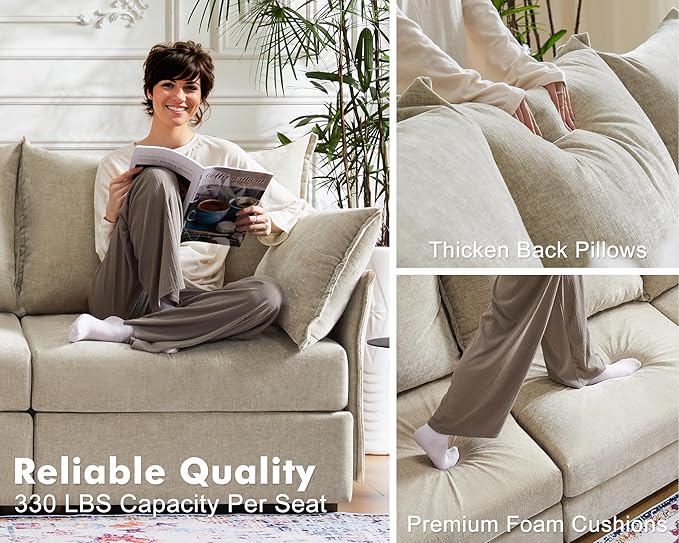 Oversized Accent Chair, Upholstered Modern Sofa Chair with Removable Backrest & Detachable Cover, 24.5" Deep Seat Large Reading Armchair for Living Room Bedroom Office - Chenille Beige Set of 2-Ruum Studio Home