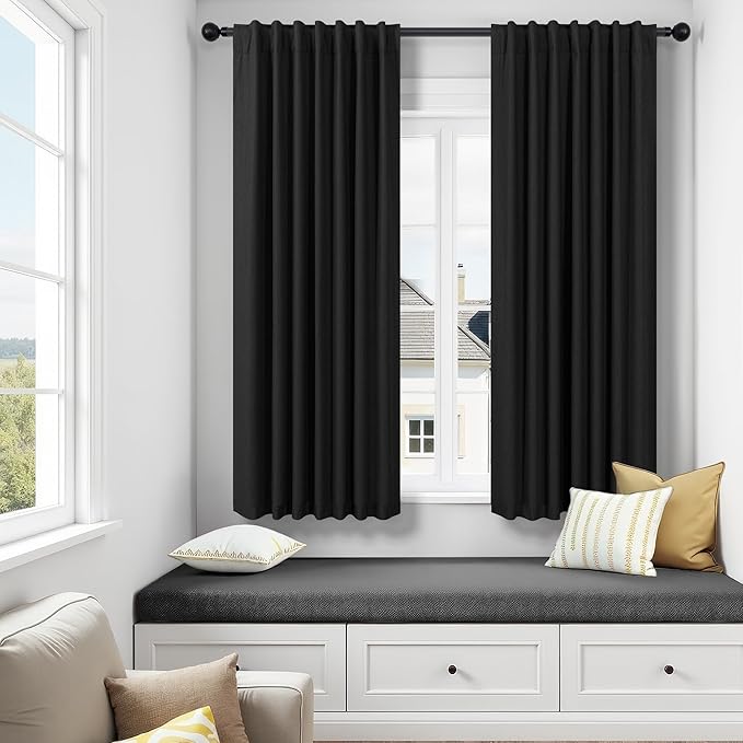 72 Inches Long Blackout Curtains 72 Inch Length for Living Room 2 Panel Set Linen Black Out Thermal Insulated Darkening Back Tab Thin Lightweight Complete Saver Energy Saving Curtain Drape for Bedroom-Ruum Studio Home