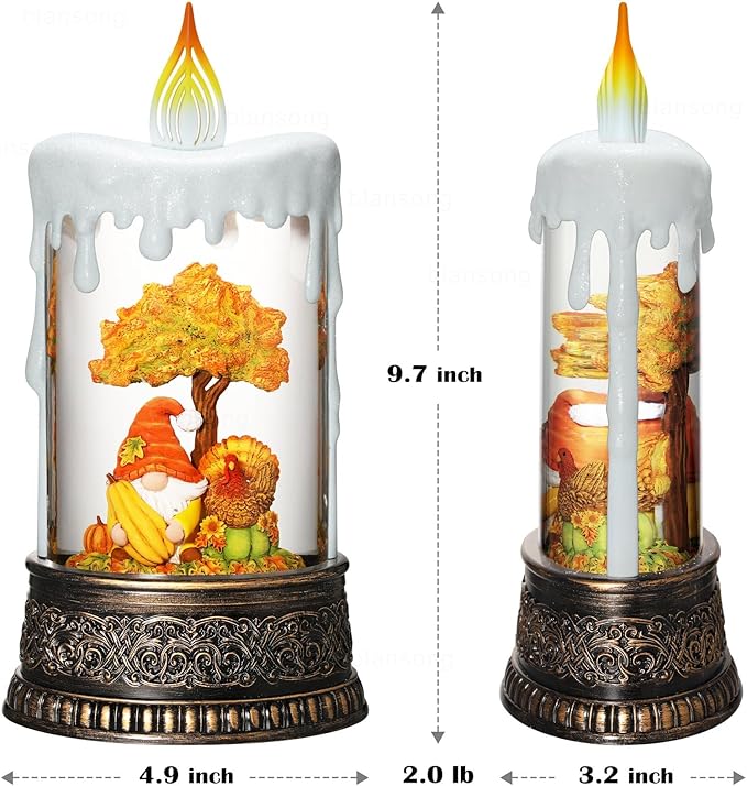 Fall Snow Globe Candle Fall Decorations for Home with Timer Gnome Turkey Pumpkin Autumn Harvest Fall Decor Indoor 9.7 inch-Ruum Studio Home