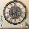 24 Inch Moving Gear Wall Clock, Oversized Wall Clocks, Clock Living Room Decor, Solid Wood Frame, Battery Operated, Large Wall Clock with Steampunk Industrial for Fireplace(Machilus)-Ruum Studio Home