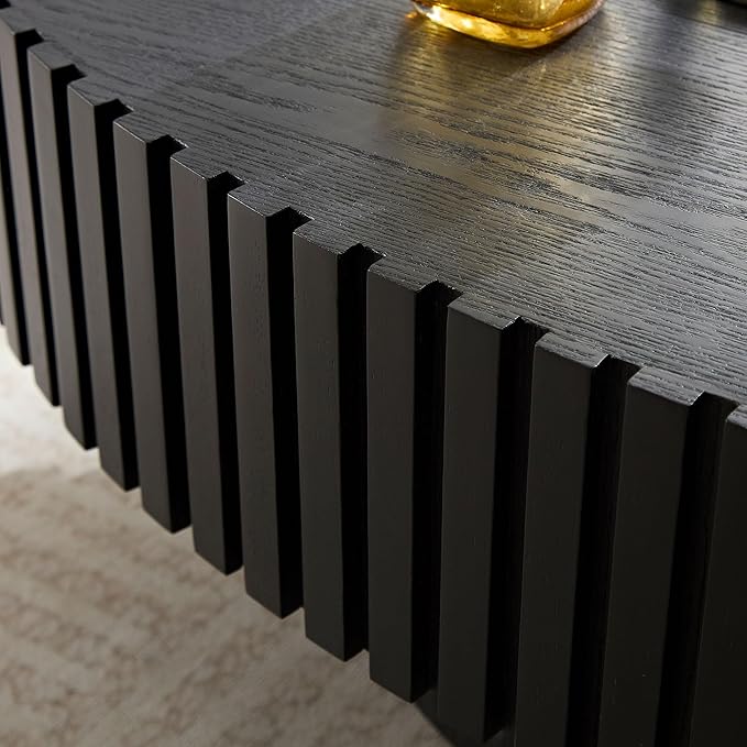 Oval Coffee Table for Living Room, Modern Fluted Coffee Tables with Pedestal Base, Handcrafted Centre Tea Tables Easy Assembly-43.7" Black-Ruum Studio Home