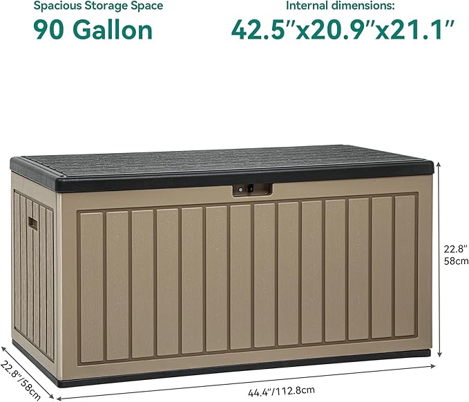 YITAHOME 90 Gallon Double-Wall Deck Box with Side Handles, Outdoor Large Storage for Patio Furniture Cushions, Garden Pool Accessories, Water Resistant & Lockable-Ruum Studio Home