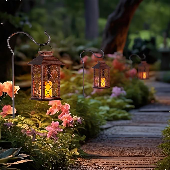 Solar Lanterns Outdoor, Waterproof Garden Hanging Lanterns, 13" Outdoor Decorative Lantern with LED Flickering Flameless Candles, Vintage Lantern for Porch, Yard,Patio Decor, 1 Pack-Ruum Studio Home