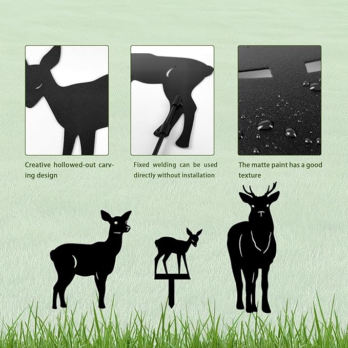 3 Pack Deer Metal Garden Decorative Stakes, Weather Proof Silhouette Statues for Yard, Patio,Outdoor Decor for Deer Lovers and Pet Owners-Ruum Studio Home