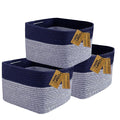 COMFY-HOMI 3PACK Rectangular Cotton Rope Basket With Handles for Shelves|Dog Toy|Baby Gift - Dark Blue (13.5" x 11" x 9.5")-Ruum Studio Home