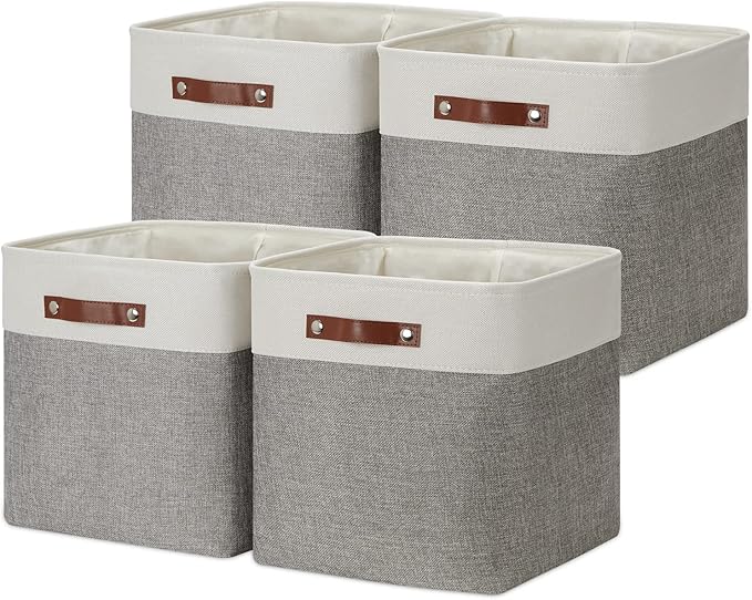 DULLEMELO 13 inch Fabric Storage Cubes 4 Pack Foldable Baskets/Bins for Home Office Organizer Closet, Shelves, Toy, Nursery-Ruum Studio Home