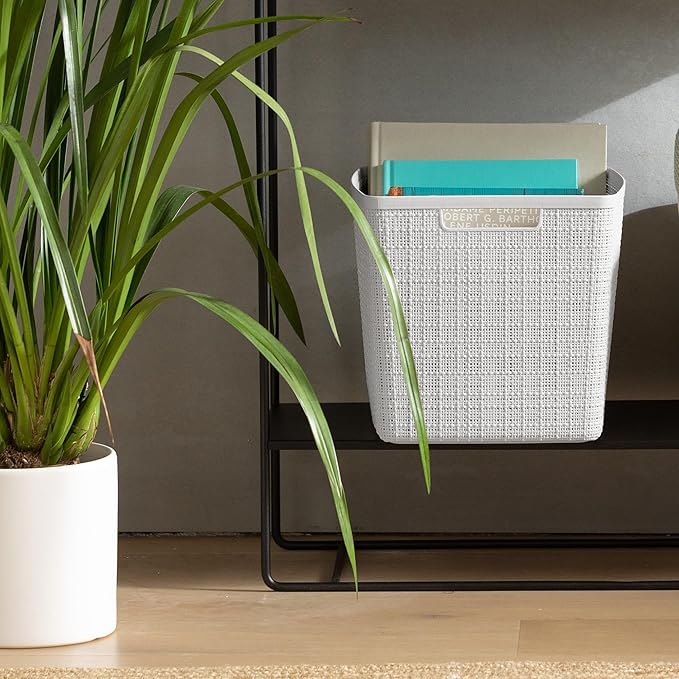 Curver Jute Decorative Plastic Organization and Storage Basket Perfect Bins for Home Office, Closet Shelves, Kitchen Pantry and All Bedroom Essentials, White, Large Cube, Set of 4-Ruum Studio Home