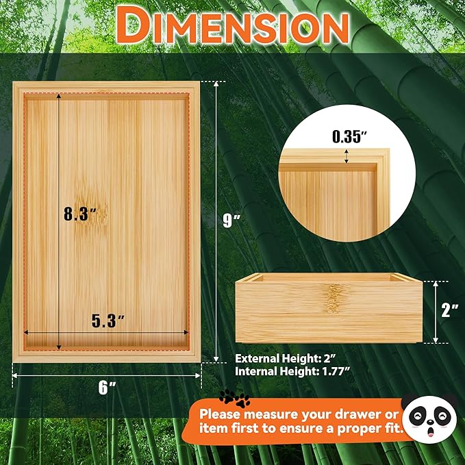 Bamboo Drawer Organizer, Cutlery Silverware Organizer for Kitchen Drawer, Stackable Utensil Organizer, 2 Pcs Flatware Organizer for Drawer, Wooden Storage Box Tray (Bamboo, 9 X 6 X 2 Inch)-Ruum Studio Home