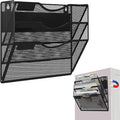 3-Tier Magnetic File Holder, No Drilling Installation File Cabinet Organizer, Black Magnetic File Organizer, Magazine Rack, Magnetic Paper Holder for Refrigerator, File Cabinets, Whiteboard-Ruum Studio Home