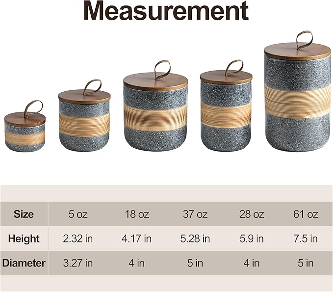Small Ceramic Jar with Lid, Coffee Container, Coffee Canisters with Airtight Lids Kitchen Food Storage Jars for Spice Sugar Tea Bag, Mini Decorative Jars for Countertop, Grey & 5oz-Ruum Studio Home