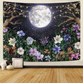 Neasow Aesthetic Moon Garden Tapestry Wall Hanging, Night Landscape with Colorful Plants Floral Tapestries for Bedroom Home Decor Multi Color 36×48 inch (90cm×120cm)-Ruum Studio Home