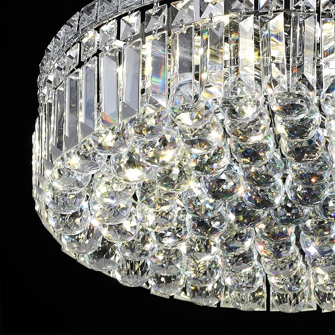 6-Lights Crystal Flush Mount Chandelier Light Fixture with K9 Crystals Modern Ceiling Lights Elegant Pendant Lamp for Bedroom,Hallway,Bar,Living Room,Dining Room,H5.9 xW20 (Bulbs Not Included)-Ruum Studio Home
