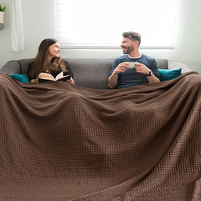 PHF Cooling Waffle Blanket California King Size, Lightweight 60% Rayon Derived from Bamboo & 40% Cotton Breathable Blanket for Hot Sleepers, Soft and Luxury for Bed Couch Sofa, 110"x96", Cocoa Brown-Ruum Studio Home