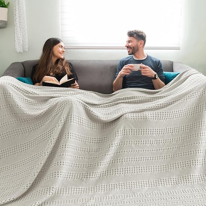 PHF Cooling Waffle Blanket California King Size, Lightweight 60% Rayon Derived from Bamboo & 40% Cotton Breathable Blanket for Hot Sleepers, Soft and Luxury for Bed Couch and Sofa, 110"x96", Grey-Ruum Studio Home
