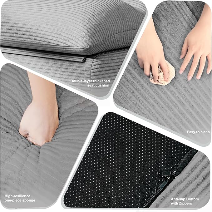 Misolant Bean Bag Chairs，Big Corduroy Fabric Sofa Bean Bag Chair for Adults and Teens with High-Resilience Sponge, Non-Slip Base Floor Lounge Sofa for Home, Living Room, Bedroom, Gaming Dark Gray-Ruum Studio Home