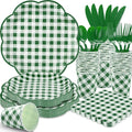 175 Pcs Green Gingham Plates and Napkins Party Supplies - Green and White Checkered Plates Sets Serve 25 Guests - Scalloped Gingham Paper Plate for Birthday Picnic BBQ Golf Party Decorations-Ruum Studio Home