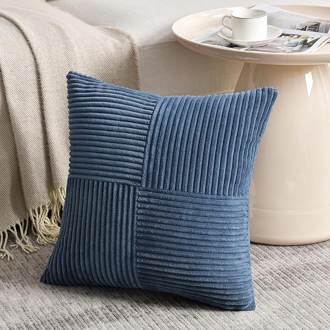 Fancy Homi 2 Packs Dusty Blue Decorative Throw Pillow Covers 18x18 Inch for Living Room Couch Bed, Farmhouse Boho Home Decor, Soft Corss Corduroy Patchwork Textured Square Cushion Case 45x45cm-Ruum Studio Home