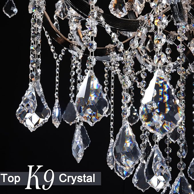 Modern Crystal Chandeliers, Black Chandelier Light Fixtures, 29''Candle Chandeliers for Staircase Hallway Living Room Entryway, 8 Lights-Ruum Studio Home