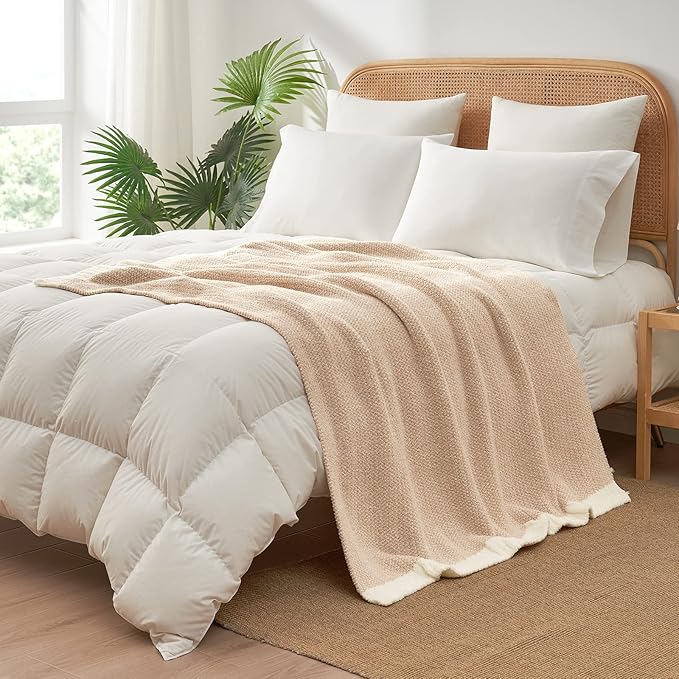 Snuggle Sac Heather Beige Throw Blankets Luxurious Microfiber Fabric, Reversible Super Soft Throws Warm Cozy Knit Fuzzy Plush Throw Blanket for Couch, Bed, Sofa, Camping, Beige,50x60 inches-Ruum Studio Home