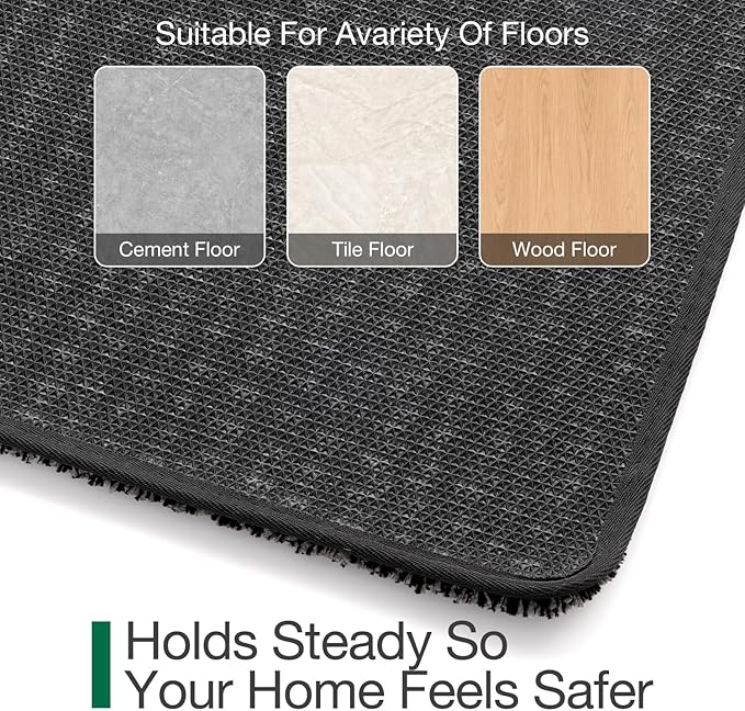 LUMI Front Door Mat 24x36, Super Absorbent Washable Doormat, Non Slip Dirt Trapper Inside Floor Mats for Entrance, Entryway, Patio,Black Mixed Gray-Ruum Studio Home