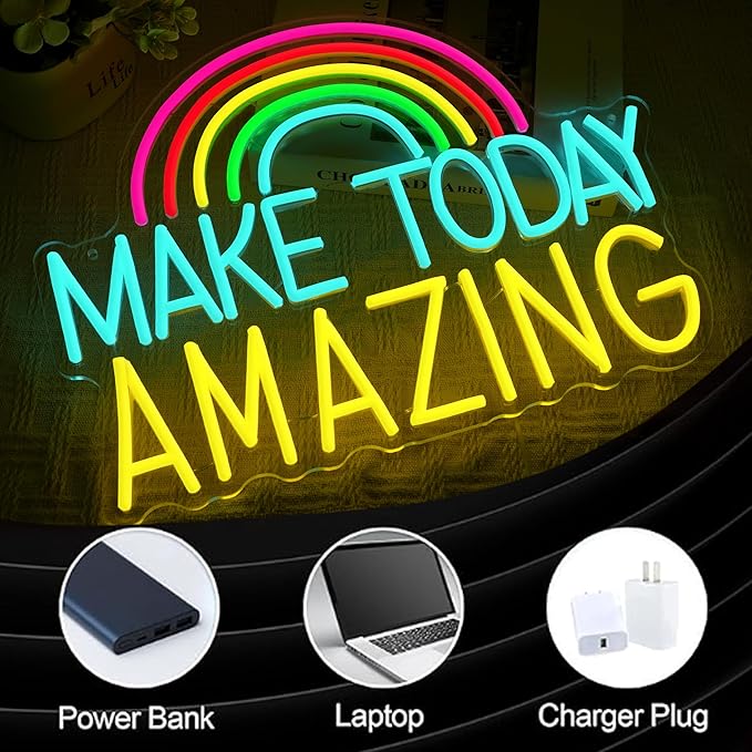 Make Today Amazing Neon Sign Wall Decor Dimmable Rainbow Neon Light USB Powered Motivational Word Led Light Sign for Bedroom Classroom Cafe Bar Birthday Party Wedding-Ruum Studio Home