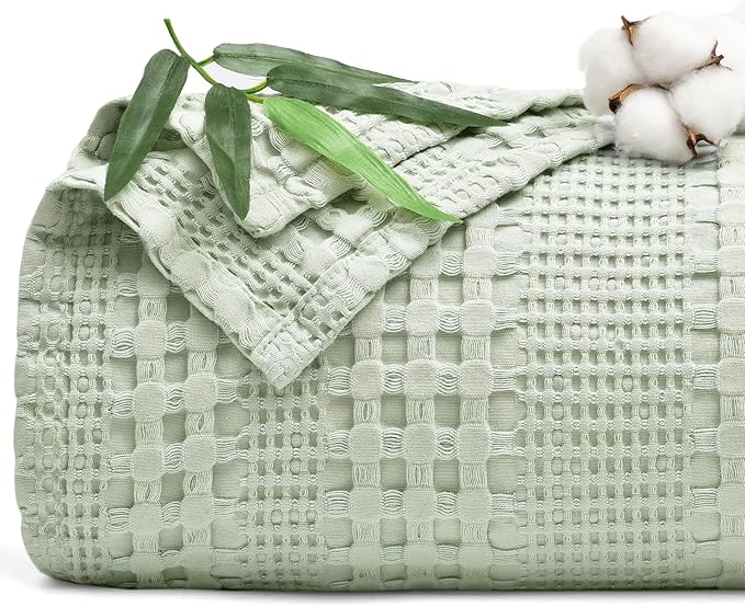 PHF Cooling Waffle Blanket Twin Size, Lightweight 60% Rayon Derived from Bamboo & 40& Cotton Breathable Blanket for Hot Sleepers, Soft and Luxury for Bed Couch and Sofa, 66"x90", Mint-Ruum Studio Home