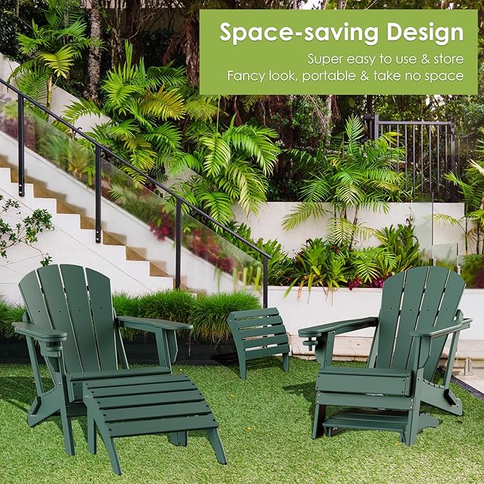 GREENVINES Adirondack-Ottoman | Set of 2 | HDPE Plastic | Outdoor Footrest | All Weather | Foot Rest | Foot Stool | Forest | for Adirondack Chair | for Patio Backyard Pool-Ruum Studio Home