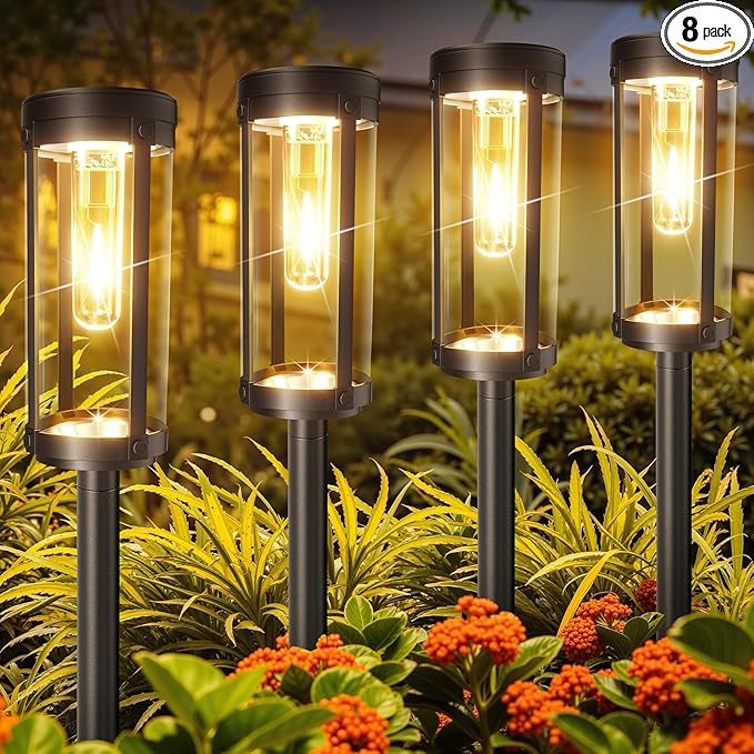 Solar Pathway Lights Outdoor: 8 Pack Upgraded Solar Lights Outdoor Waterproof - Up to 15 Hrs Bright Modern Path Light for Garden Yard Patio Driveway Walkway Sidewalk Landscape Lighting Outside Decor-Ruum Studio Home