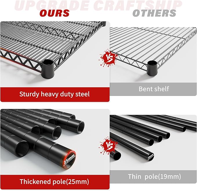 REIBII 60''W X 82.6" H Steel Heavy Duty Wire Shelving Unit with Wheels, 6-Tier Adjustable Storage Shelves 3598LBS Commercial Metal Shelves for Pantry, Garage, College Dorm Industrial Shelving, 2 Pack-Ruum Studio Home