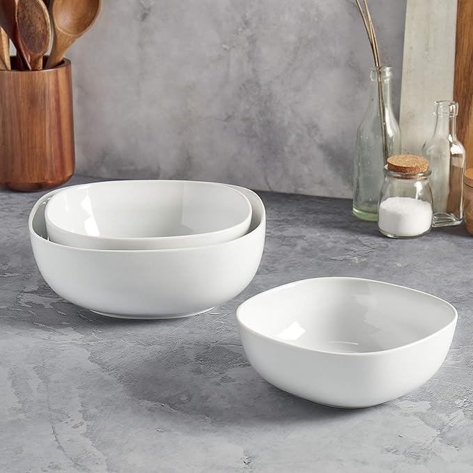 Denmark White Porcelain Chip Resistant Scratch Resistant Commercial Grade Serveware, 3 Piece Serving Bowl Set-Ruum Studio Home