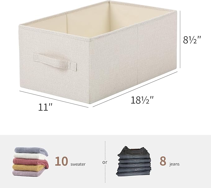 Linen Folding Storage Bins, 3 Pack Large Storage Baskets, Washable, Clothing Storage Bins with Handle, Closet Organizer for Storage Sweater,Sheets(Beige, 18½"x11" x8½")-Ruum Studio Home